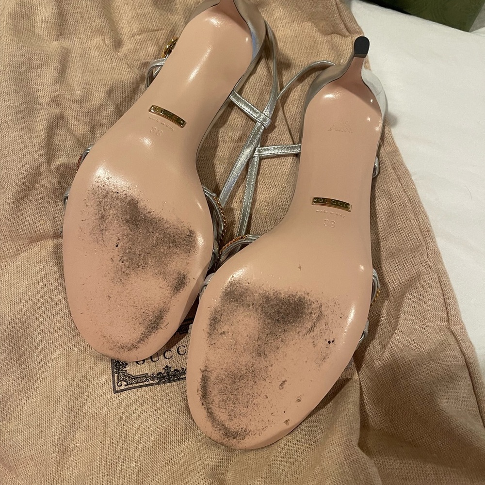 Gucci Silver and Gold Strappy Heels - Picture 6 of 7